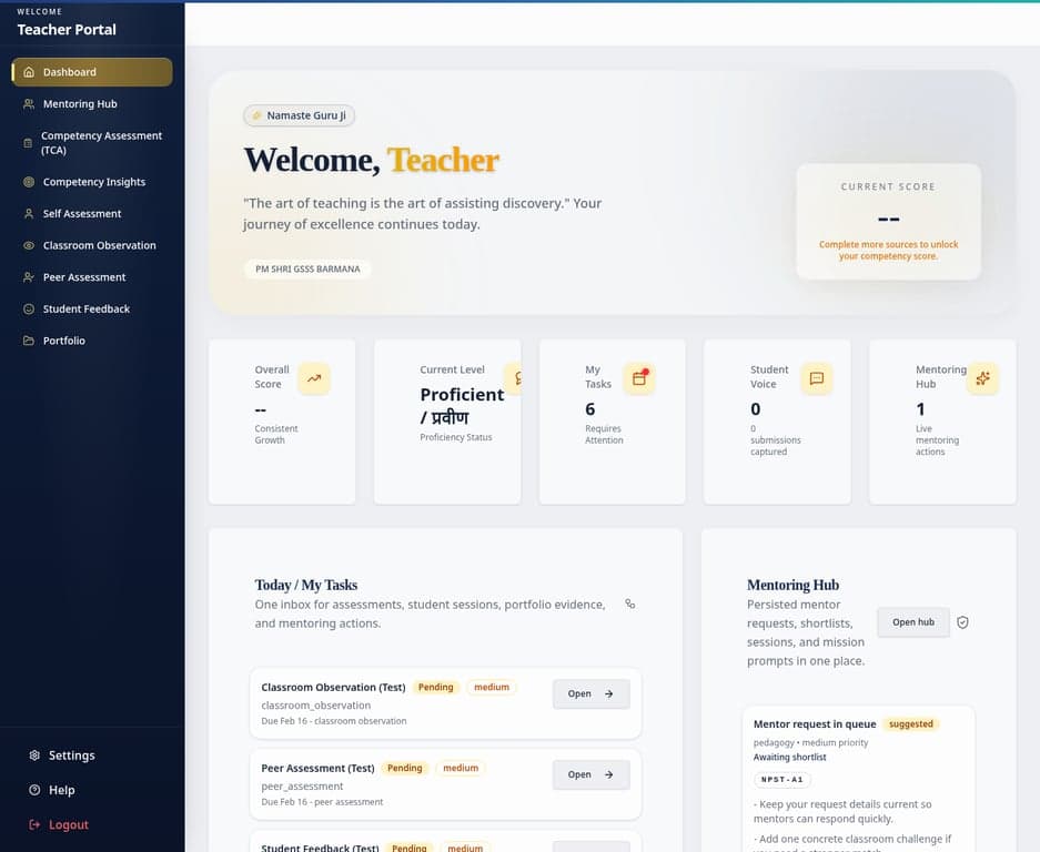 Saarthi desktop dashboard with competency tracking and teacher growth analytics.
